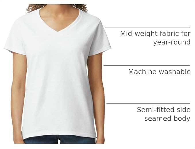 Gildan Women's Heavy Cotton V-Neck T-Shirt, 2-Pack, White, Large (Clearance)