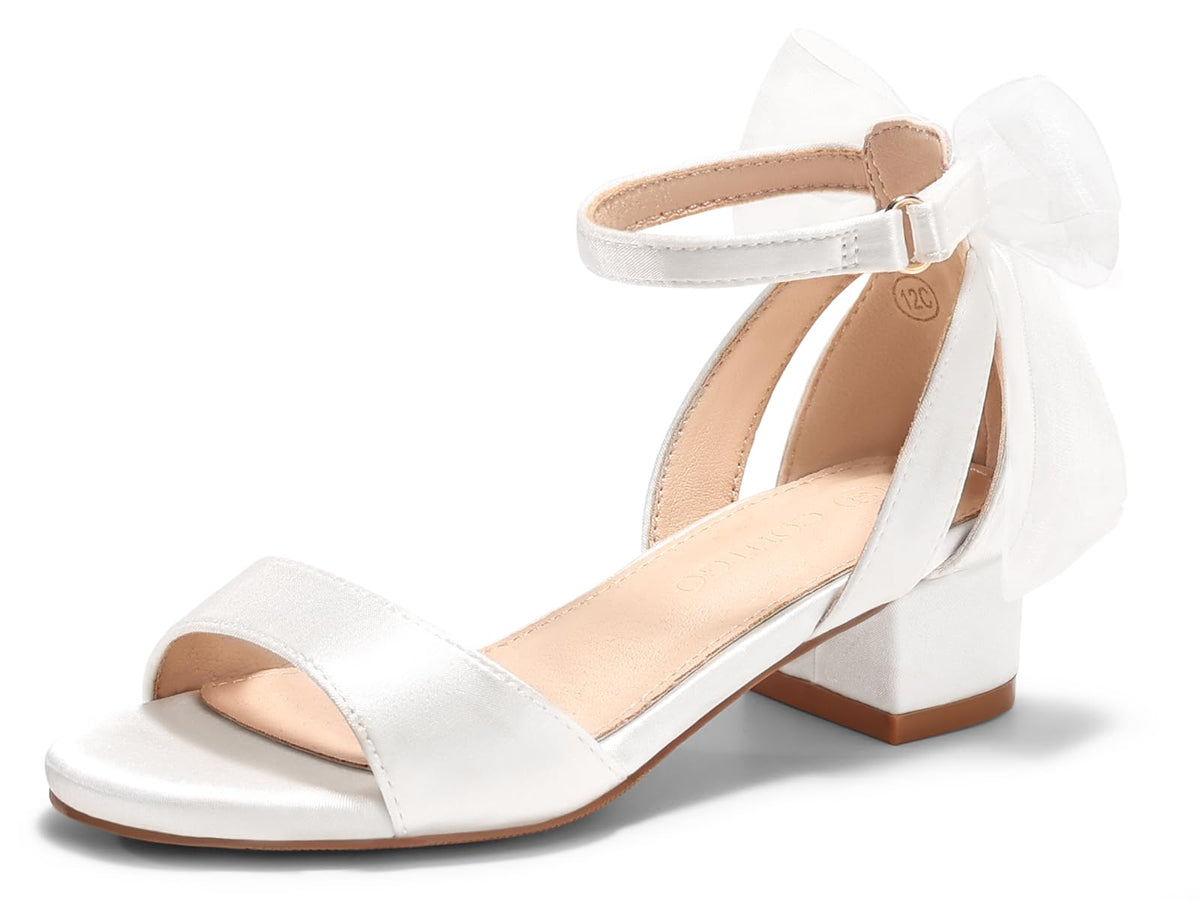 Coutgo Girls Dress Shoes Sandals Chunky Low Heels Bow Ankle Strap Flower Girl Wedding Party Shoes for Little Kids, White, Size 1Coutgo Girls Dress Shoes Sandals Chunky Low Heels Bow Ankle Strap Flower Girl We…