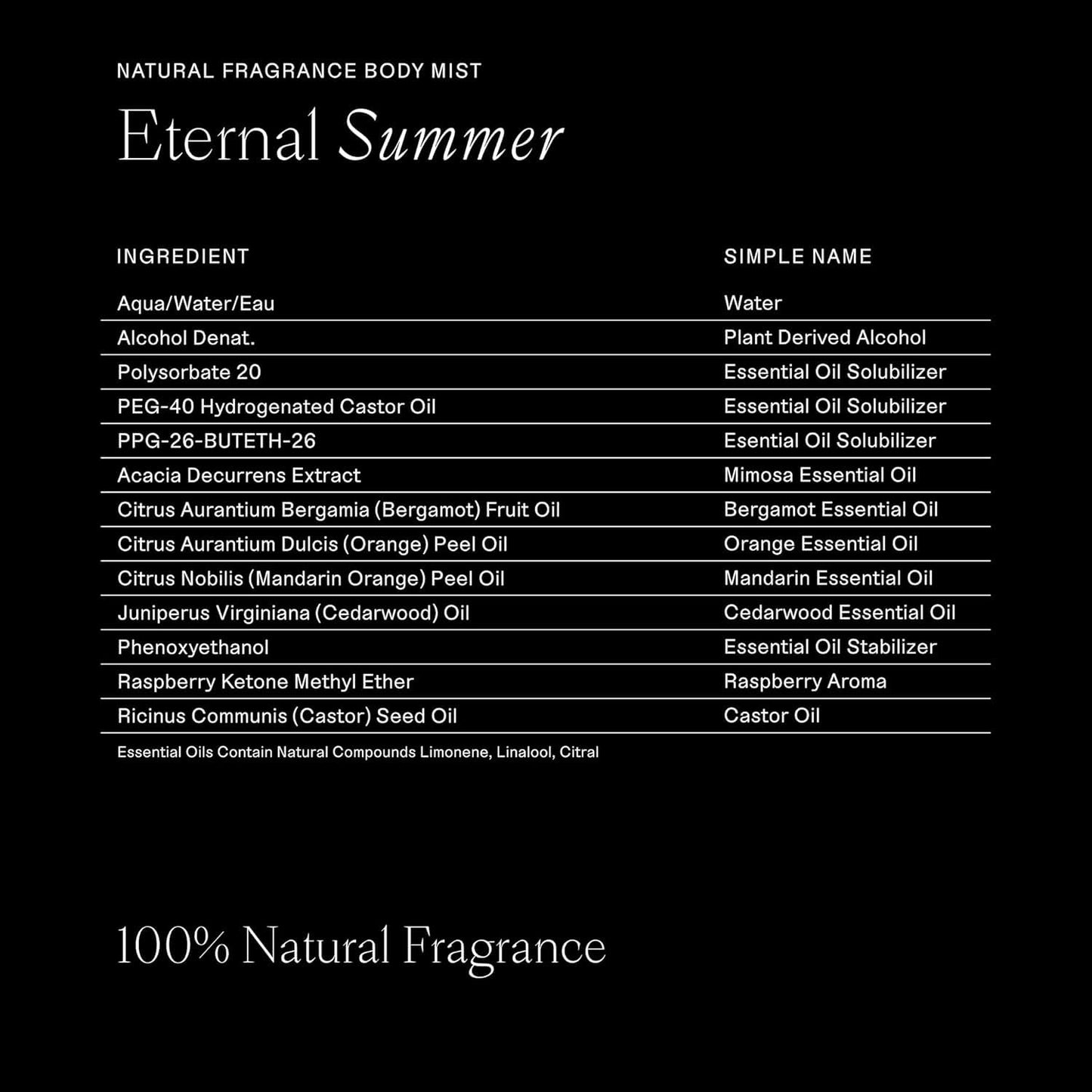 Each & Every Hair & Body Mist - Hair Perfume & Body Spray for Women & Men, 100% Natural Fragrance, Coconut & Lime, Sweet Tart Tropical (Eternal Summer) - Vegan, Paraben Free, 3.4 fl oz