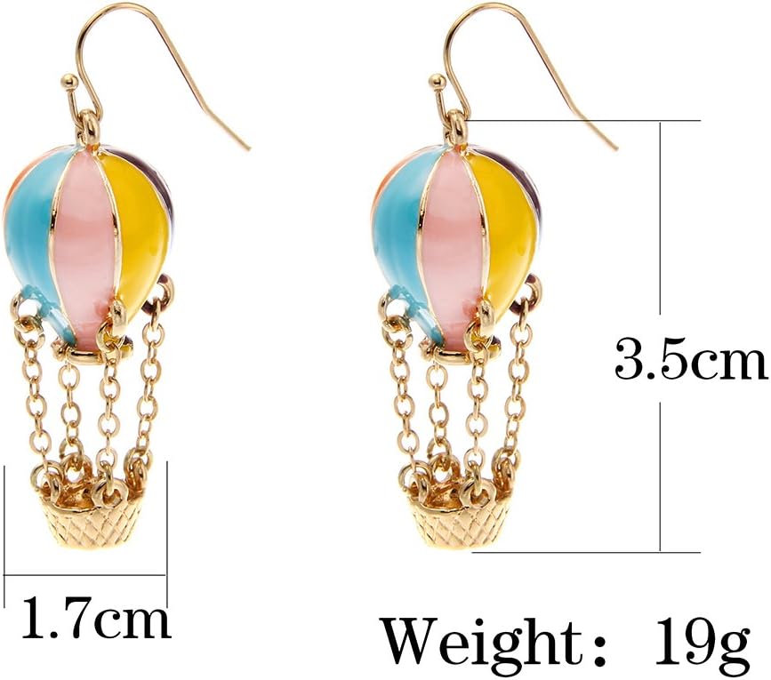 Lureme Colorful Enamel Hot Air Balloon Chained Basket Gold Tone French Hook Dangle Earrings 2002344-1
