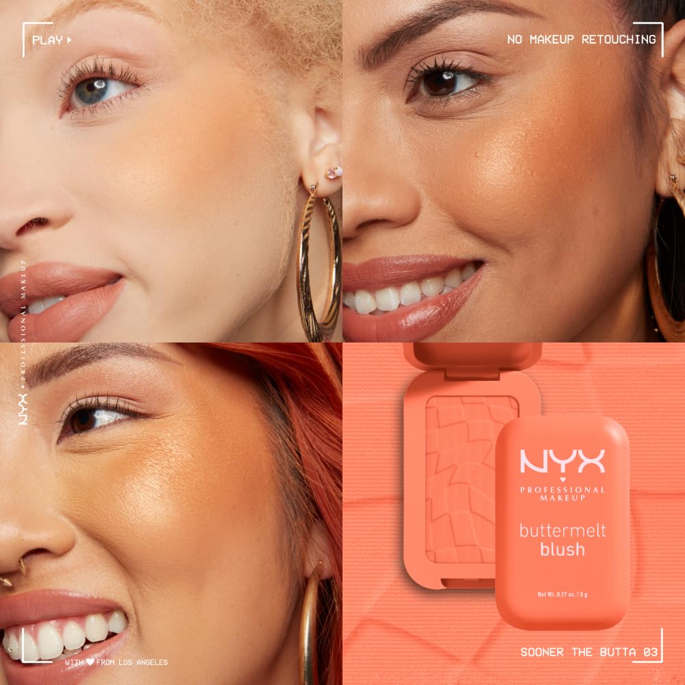 NYX PROFESSIONAL MAKEUP Buttermelt Powder Blush, Fade and Transfer-Resistant Blush, Up to 12HR Make Up Wear, Vegan Formula - For The Butta