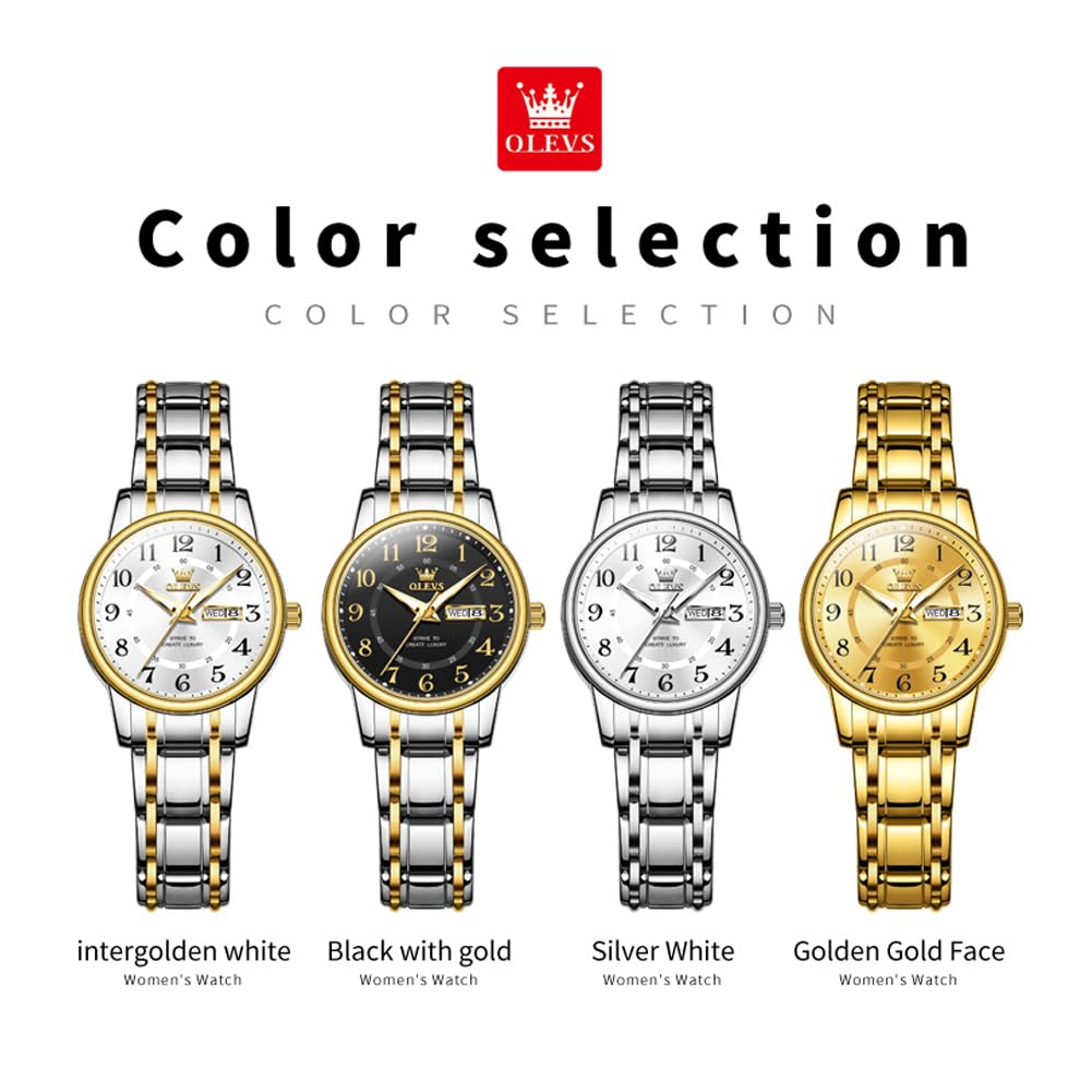OLEVS Watch Women Two Tone Watches for Women with Date Dress Womens Watches for Small Wrists Luxury Easy Read Womens Watch Waterproof Blue/Black/Gold/Silver Dial Reloj para Mujer