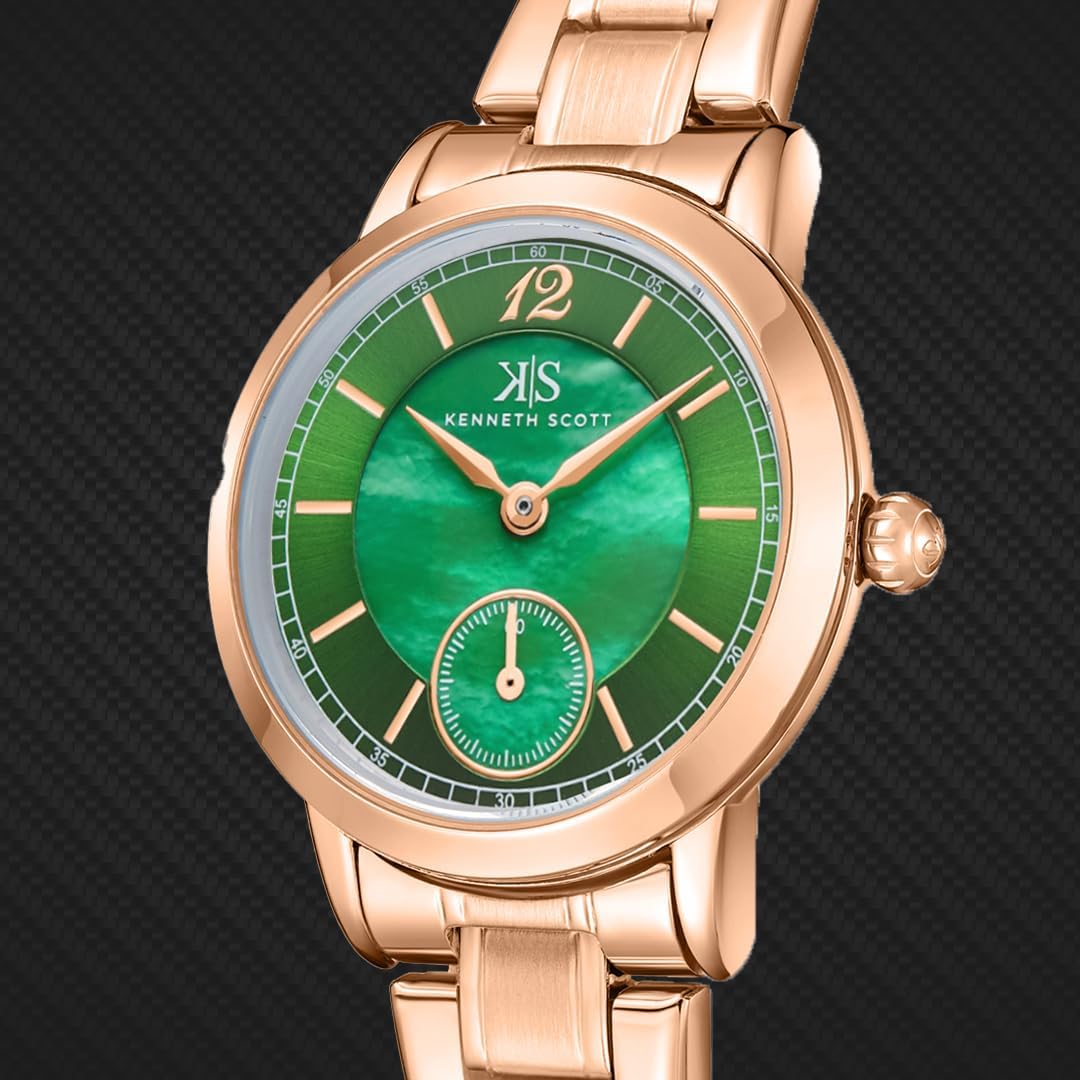 Kenneth Scott Women's Analog Watch 29mm Green Dial Rose Gold Stainless Steel