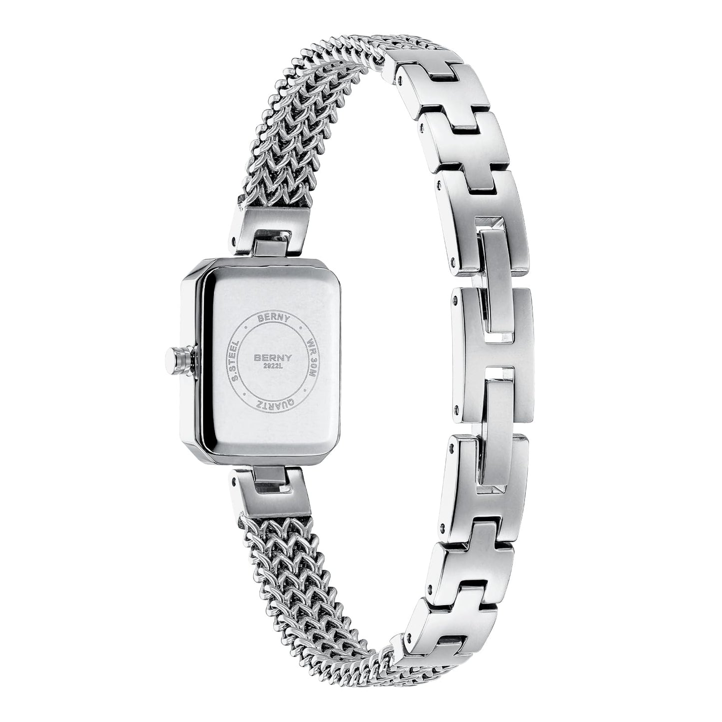 BERNY Silver Watches for Women Ladies Wrist Watch and Bracelet Set Dainty Quartz Bracelet Watch Premium Crystal Accented Fashion Luxury Birthday Present for Women