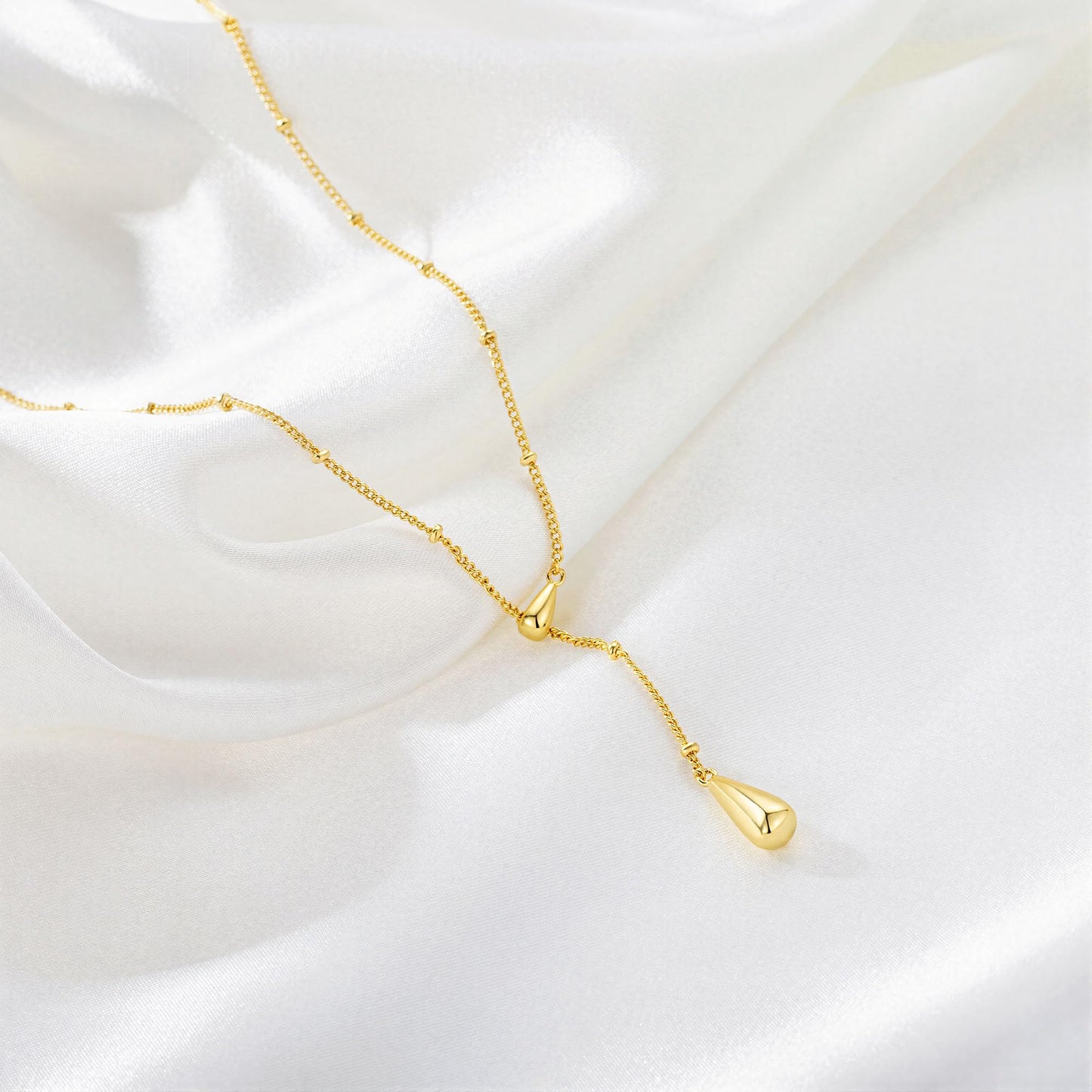 M MOOHAM Gold Necklace for Women Non Tarnish - Dainty 14K Gold Plated Beaded Chain Small Pendant Necklaces Simple Pearl Circle Beads Teardrop Pendant Necklace for Women Trendy Jewelry Gifts