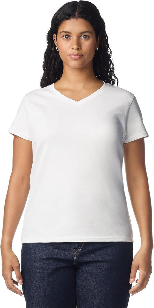 Gildan Women's Heavy Cotton V-Neck T-Shirt, 2-Pack, White, Large (Clearance)