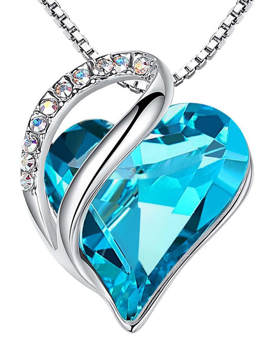 Leafael Gift Necklaces for Women, Infinity Love Birthstone Heart Crystal Pendant, Birthday Anniversary Jewelry for Wife, Mom, and Her, Silver Plated, 18" + 2" Adjustable Chain