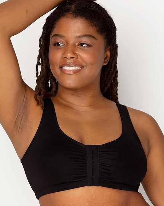 Fruit of the Loom Women's Front Close Builtup Sports Bra, Sand/Black 2-Pack, 36