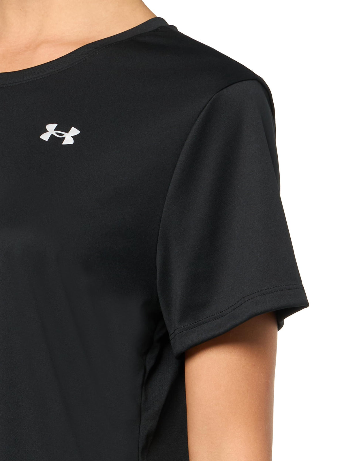 Under Armour Women's Velocity Solid Short Sleeve Crew Neck T Shirt, (622) Virtual Pink / / Metallic Silver, Small