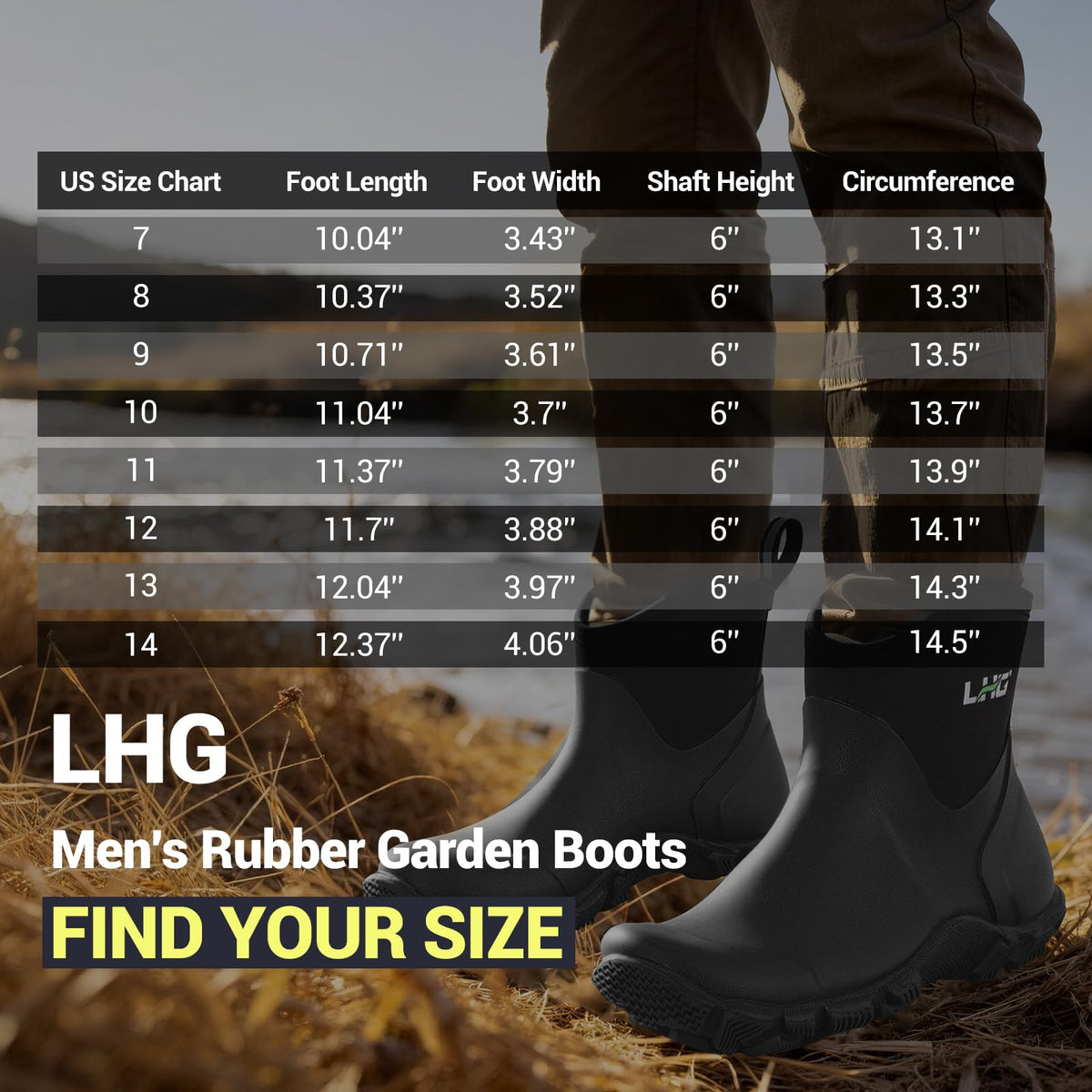 LHG Men's Ankle Rain Boots Waterproof Rubber Mud Boot Garden Boot, Black 12LHG Men's Ankle Rain Boots Waterproof Rubber Mud Boot Garden Boot, Black 12