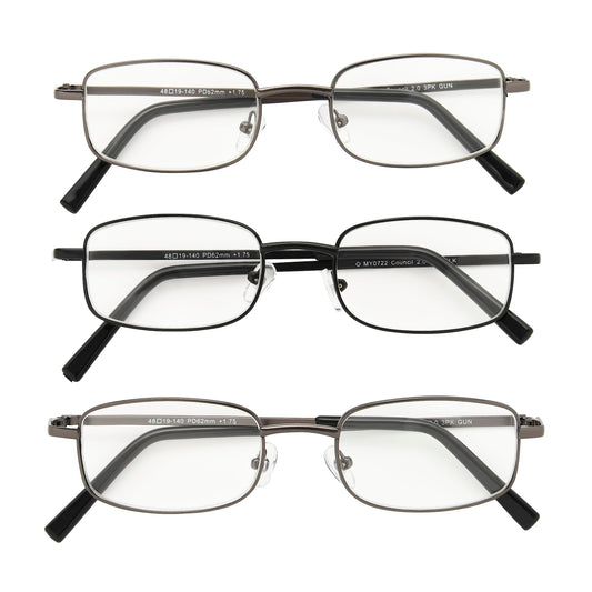 Foster Grant Men's Council Rectangular Reading Glasses, Gunmetal and Black, 3 Pack, 1.25xFoster Grant Men's Council Rectangular Reading Glasses, Gunmetal and Black, 3 Pac…
