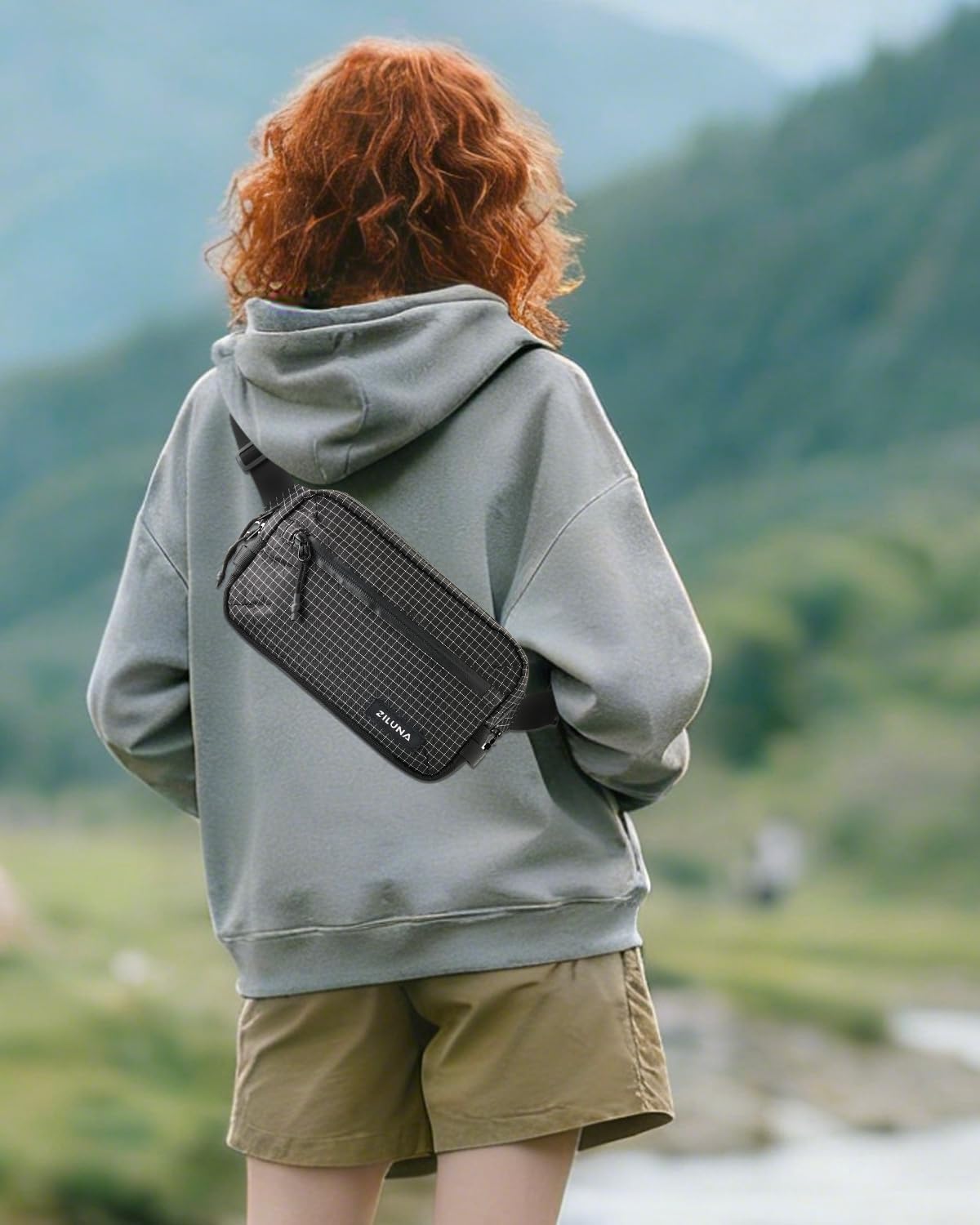 2L Sling Bag for Men & Women - Anti-Theft RFID Blocking Fanny Pack with Lockable Zippers, Water Resistant Lightweight Crossbody Bag for Travel Hiking Running Gym Walking Daily Use(Black)