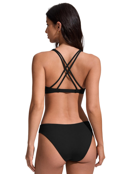 CRZ YOGA Twist Front Bikini Tops for Women - Padded V Neck Criss Cross Back Triangle Sexy Swim Bathing Suit Fuchsia Medium