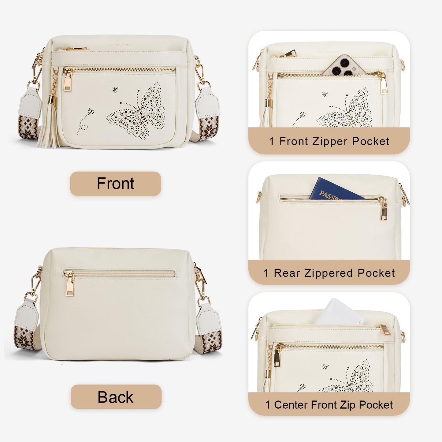 KITEVIUN Crossbody Bags for Women Trendy Leather Crossbody Purse Shoulder Handbags Butterfly Design