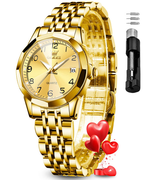 OLEVS Womens Watch Fashion Dress Diamond Female Watches for Ladies Analog Quartz Stainless Steel Waterproof Luminous Day Date Two Tone Wristwatch