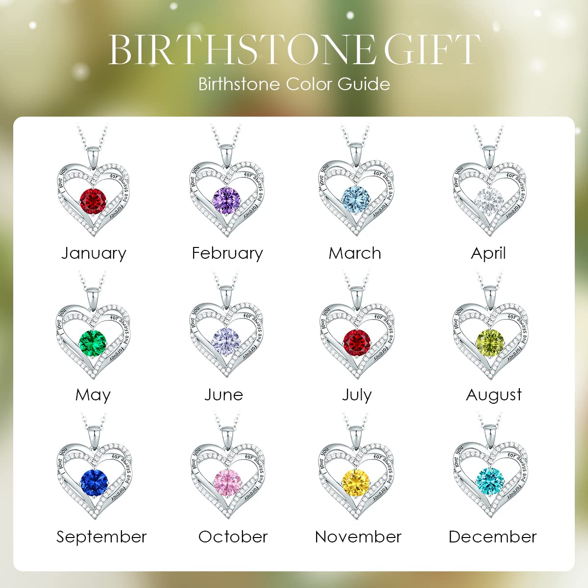 CDE Forever Love Heart Necklaces for Women, Wedding Anniversary, Valentine's,Birthday Mothers Christmas Day Gifts for Mom, Mother, Wife, S925 Silver Jewelry with Birthstone Pendant