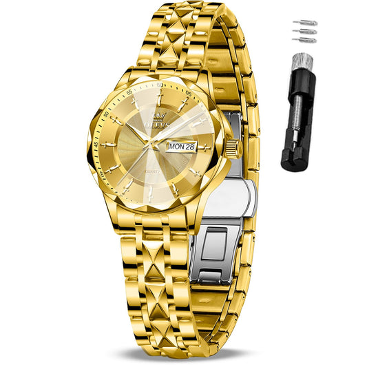OLEVS Women's Luxury Elegant Watch, Fashion Waterproof Ladies Dress Watch, Stainless Steel Gold Silver Watches for Women, Small Wrist with Day Date, Ideal for Gift Daily Wear