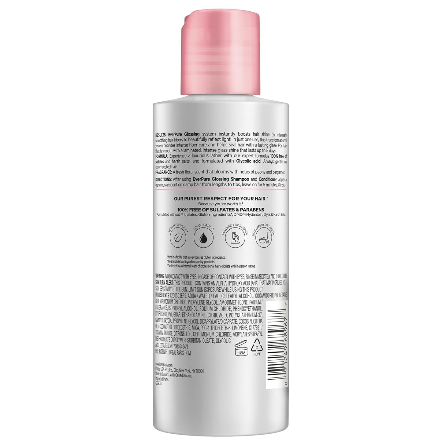 L'Oreal Paris Sulfate Free Glossing Lamination Hair Mask, 5-Minute Rinse-Off Hair Treatment with Glycolic Acid for Glass Shine, Smoothness & Soft Feel, Color Caring, EverPure, 5.1 Fl Oz