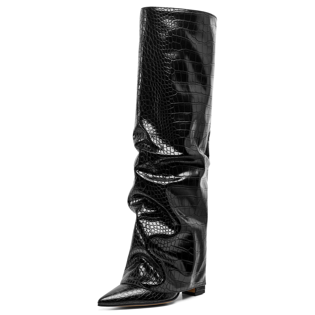SaraIris Women's Black Knee High Boots - Shark Fold Over BootsSaraIris Women's Black Knee High Boots - Shark Fold Over Boots 7.5 size