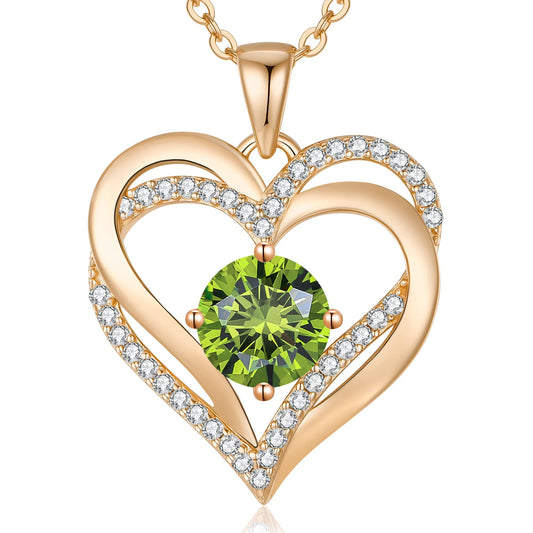 Personalized Double Heart Birthstone Necklace for Women – Sterling Silver Gift
