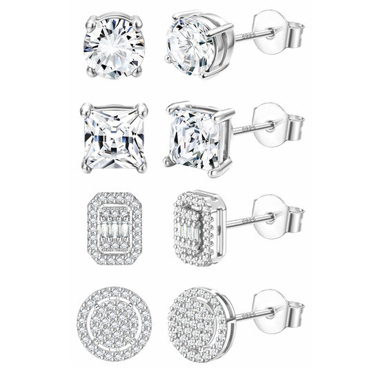 ZELORES 4 Pairs Sterling Silver 5A CZ Stud Earrings for Women 14K Gold Plated Brilliant Celtic Heart Big Stud Earrings Set Cubic Zirconia Earrings Studs for Sensitive Ear