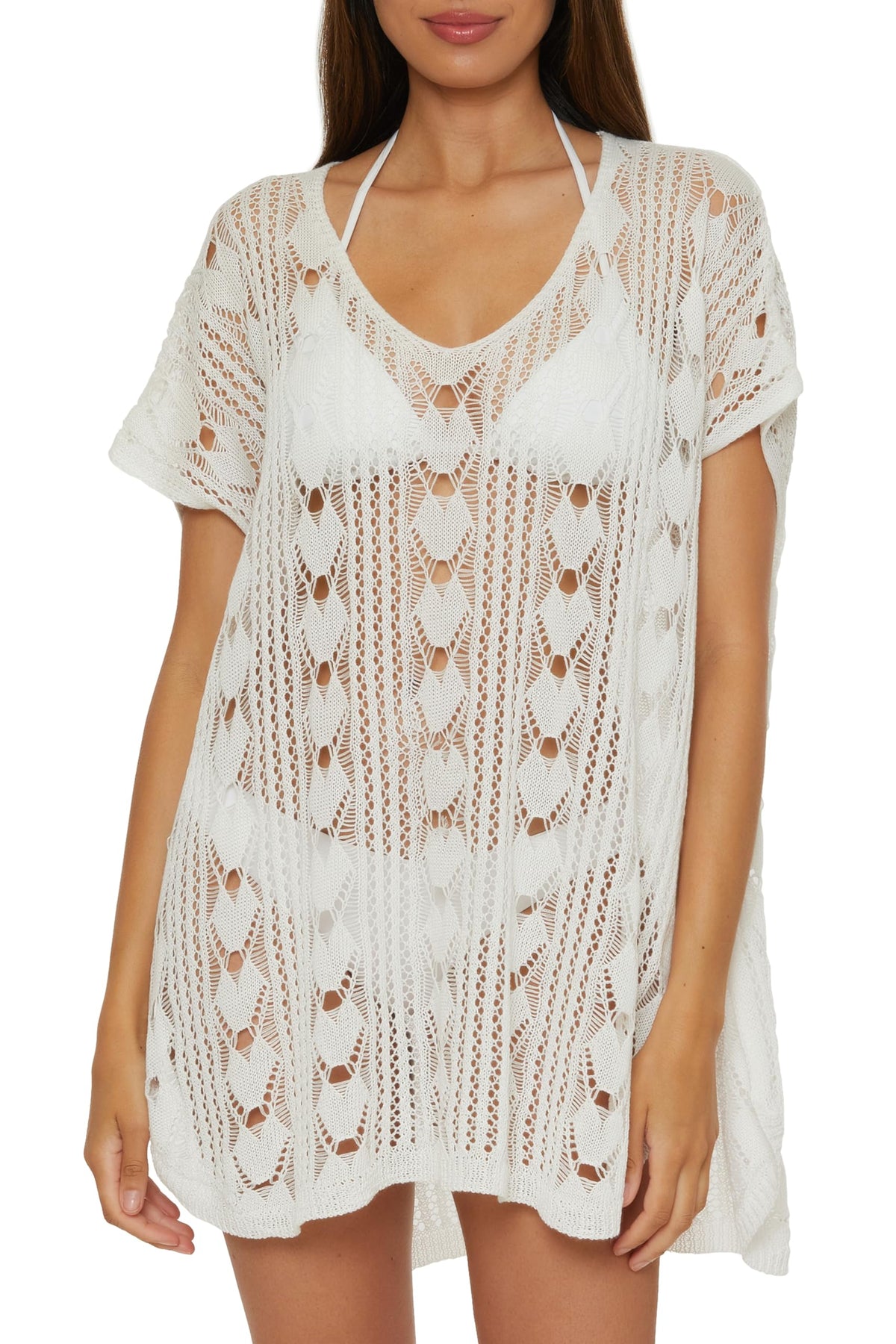 BECCA Venica - Women's Tunic, V-Neck, Casual, Beach Cover Ups for Women, White, Medi (Clearance)