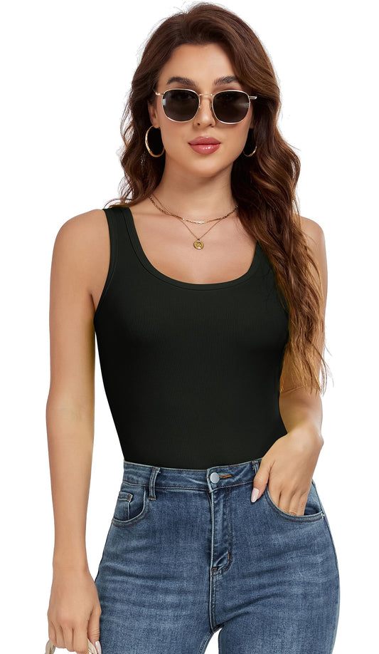 AUHEGN Workout Tank Tops for Women – Soft Ribbed Scoop Neck Camisole Casual & Activewear, Summer Tank Top Fluorescent Green Large