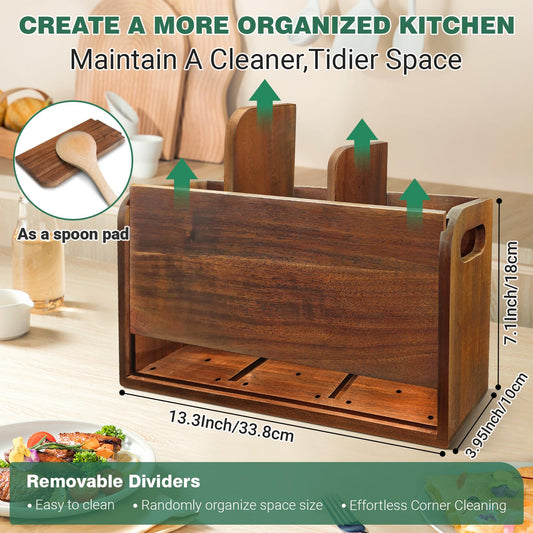 LAGOUPICK Wooden Kitchen Utensil Holder Organizer