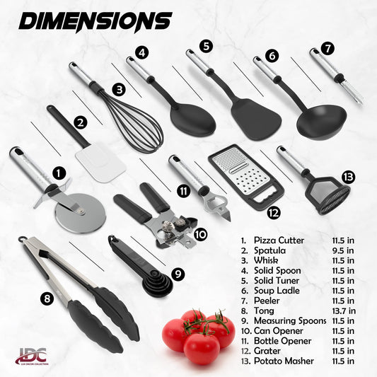 LDC Cooking Utensils Set BPA Free, Food Grade - Heat Resistant Non-Stick Cooking Set with Stainless Steel Handles, Kitchen Essential Tools and Gadgets, 23 Piece - Black