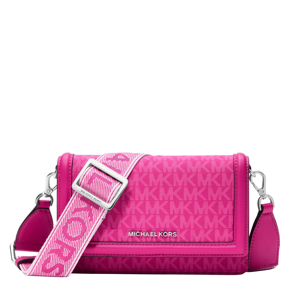 MICHAEL Michael Kors Jet Set Small Phone Web Strap Crossbody Michael Kors Jet Set Small Phone Crossbody Bag, Silver-Tone Hardware/Signature w/Logo Webbing Strap/RosewoodMichael Kors Jet Set Small Phone Crossbody Bag, Silver-Tone Hardware/Signature w/Lo…