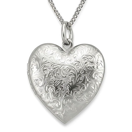 UNCLE LOL Vintage Silver Heart Locket Necklace – Engraved Photo Pendant for Women