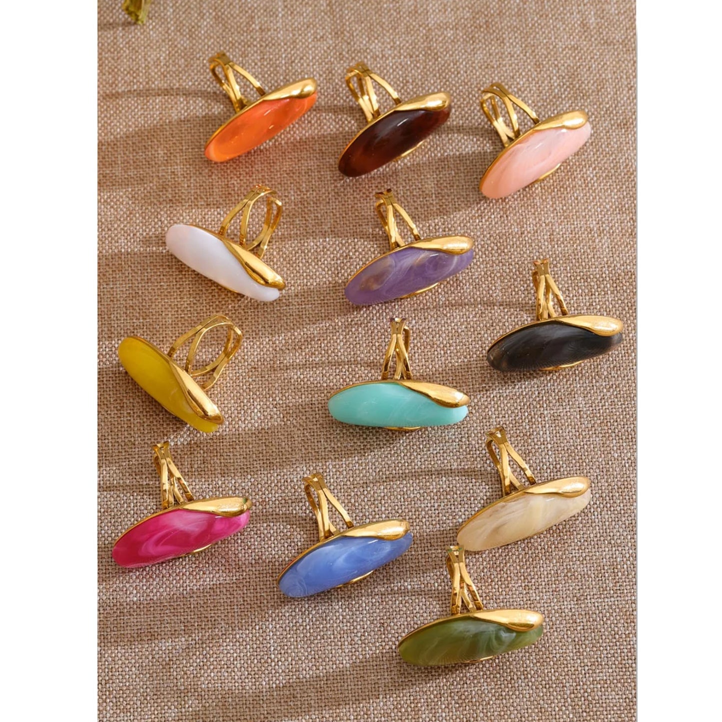 Mchic Colorful Chunky Statement Ring for Women: Boho Large Oval Acrylic Finger Ring Stainless Steel Adjustable Beach Summer Y2K Handmade Jewelry Gift for Women