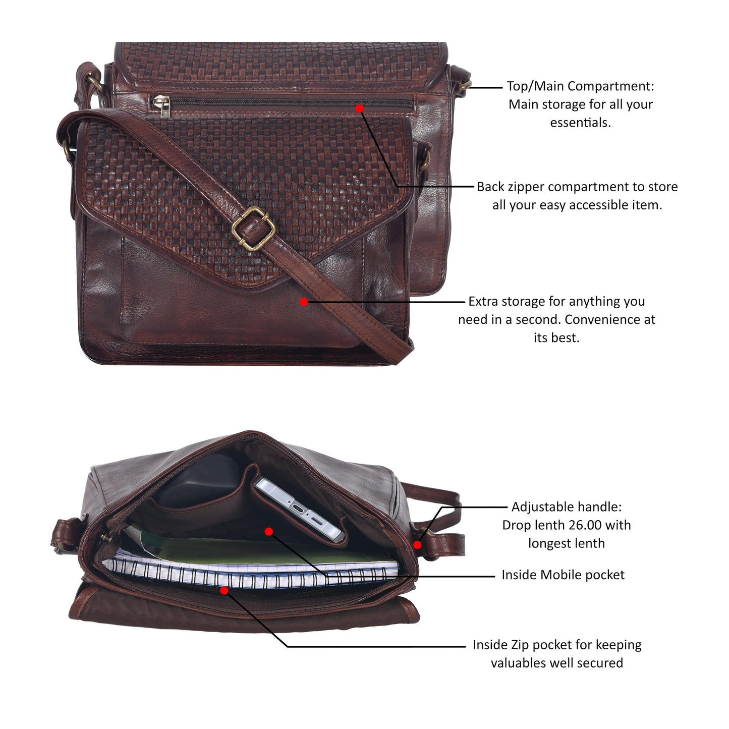 Leather Flapover Crossbody Handbag Purse for Women with Adjustable Strap & Overflap Snap Closure Tote/Bag