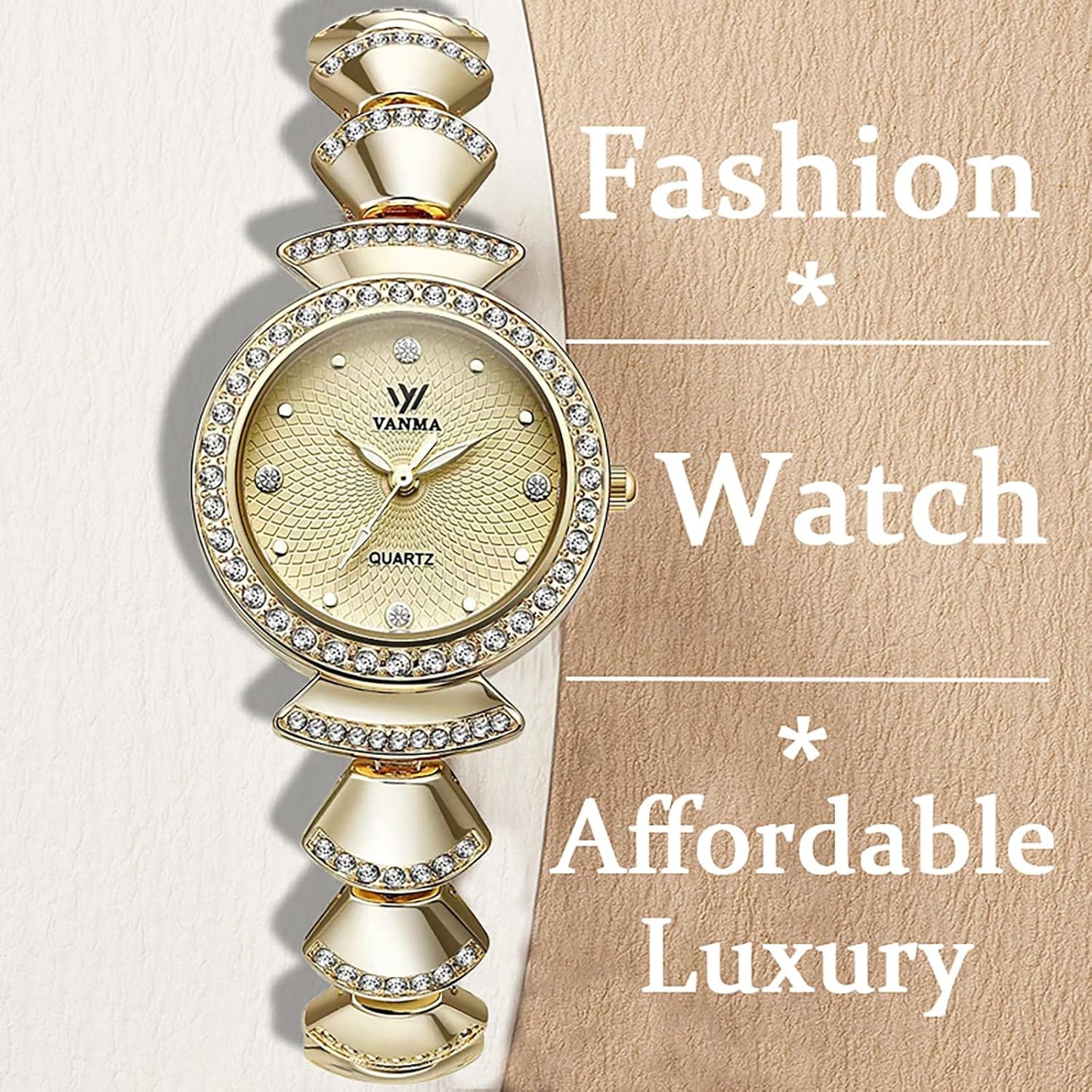 1080P Gold Watch for Women Small Round Face - Adjustable Rhinestone Chain Bracelet Watch Waterproof Ladies Quartz Wristwatch