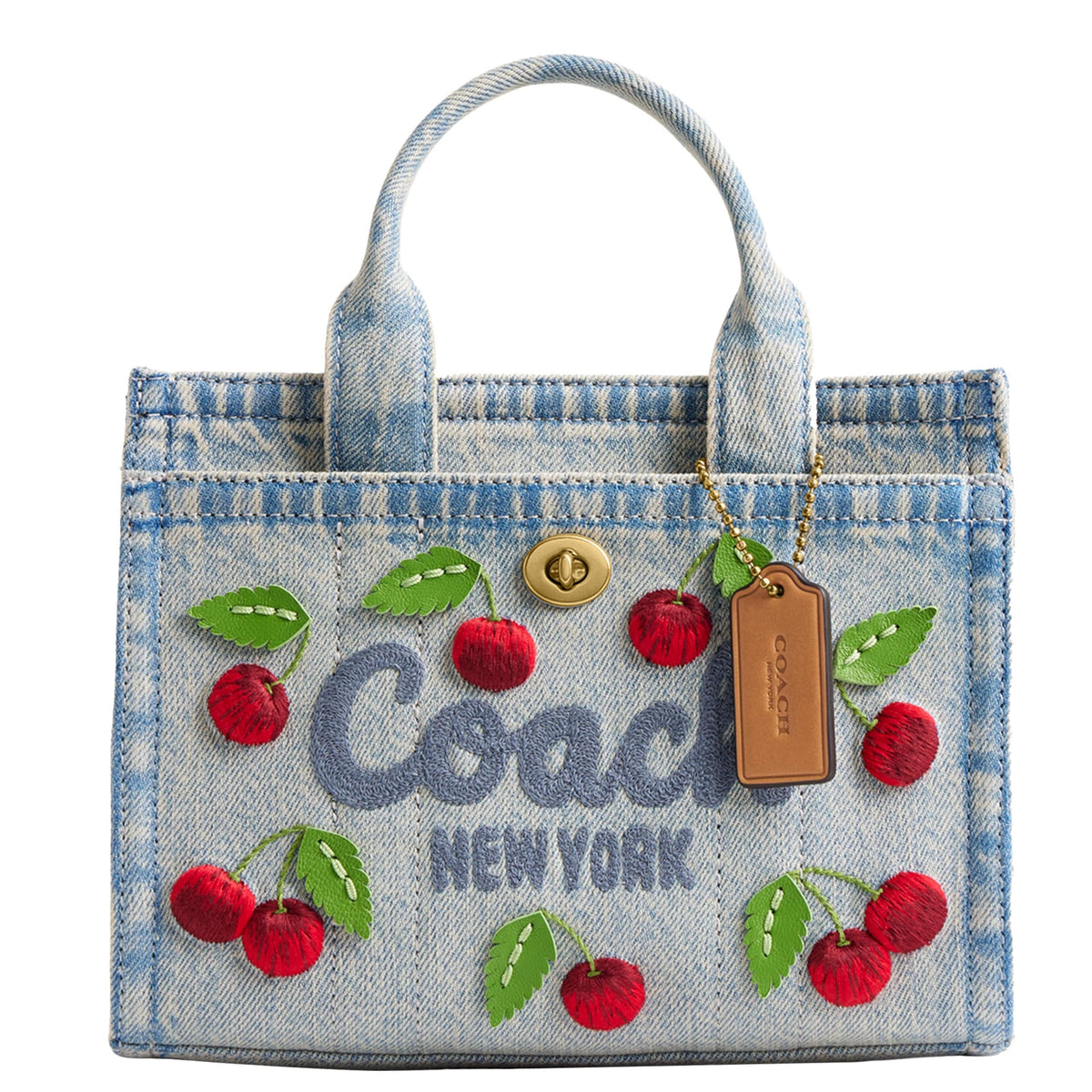 Embroidered Cherry Denim Cargo Tote 20Embroidered Cherry Denim Cargo Tote 20