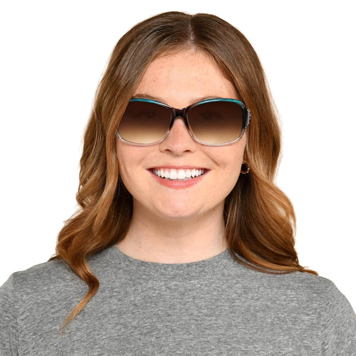 Panama Jack Women's Studded Square Sunglasses, Turquoise/Blue Crystal, 59