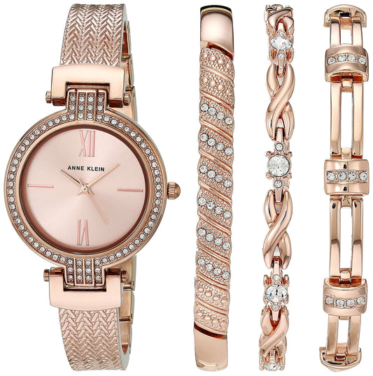 Anne Klein Women's Premium Crystal Accented Watch and Bracelet Set, AK/3584