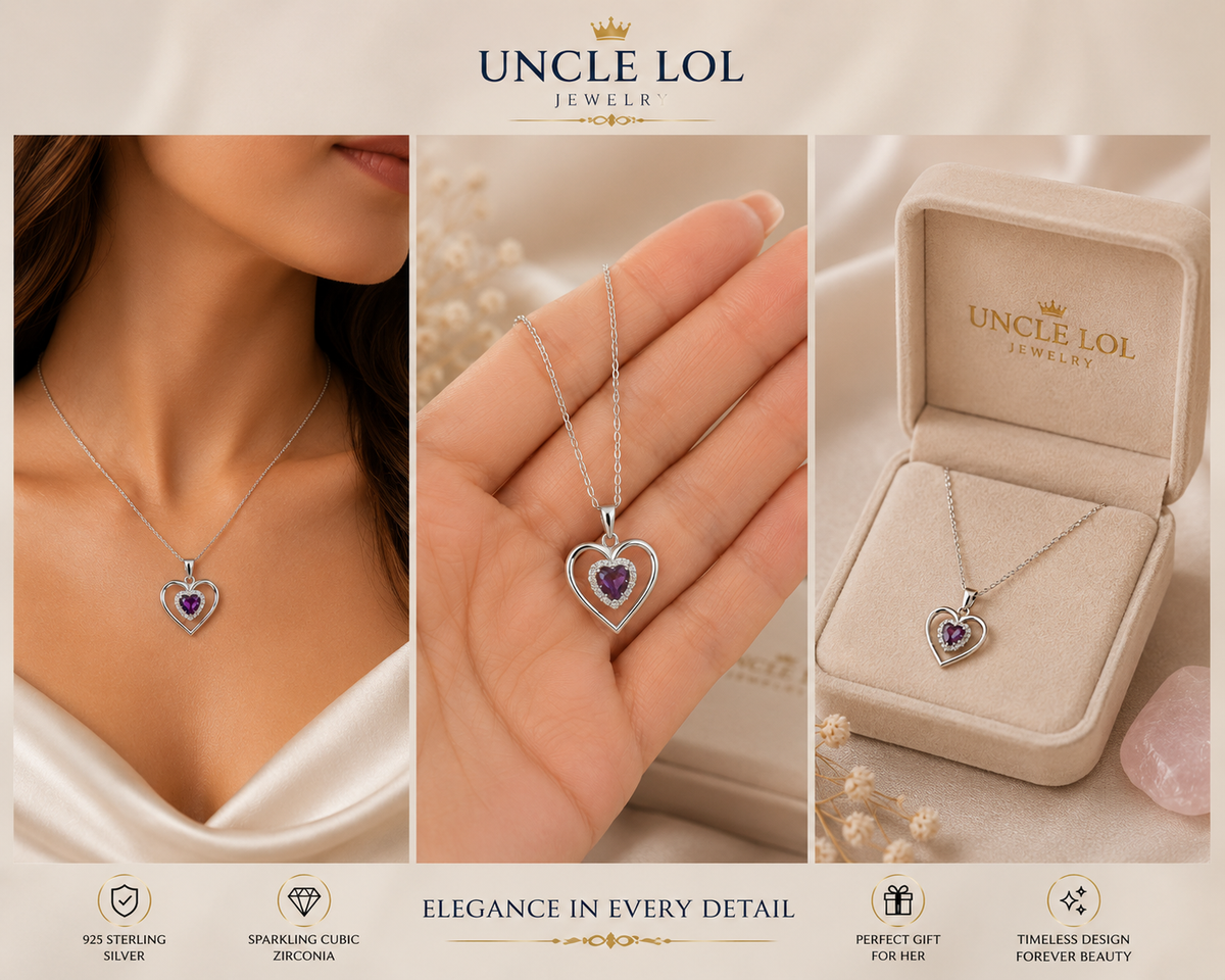 Classic 925 Sterling Silver Purple Heart Charm Necklace – Gift for Wife, Mom & Girlfriend