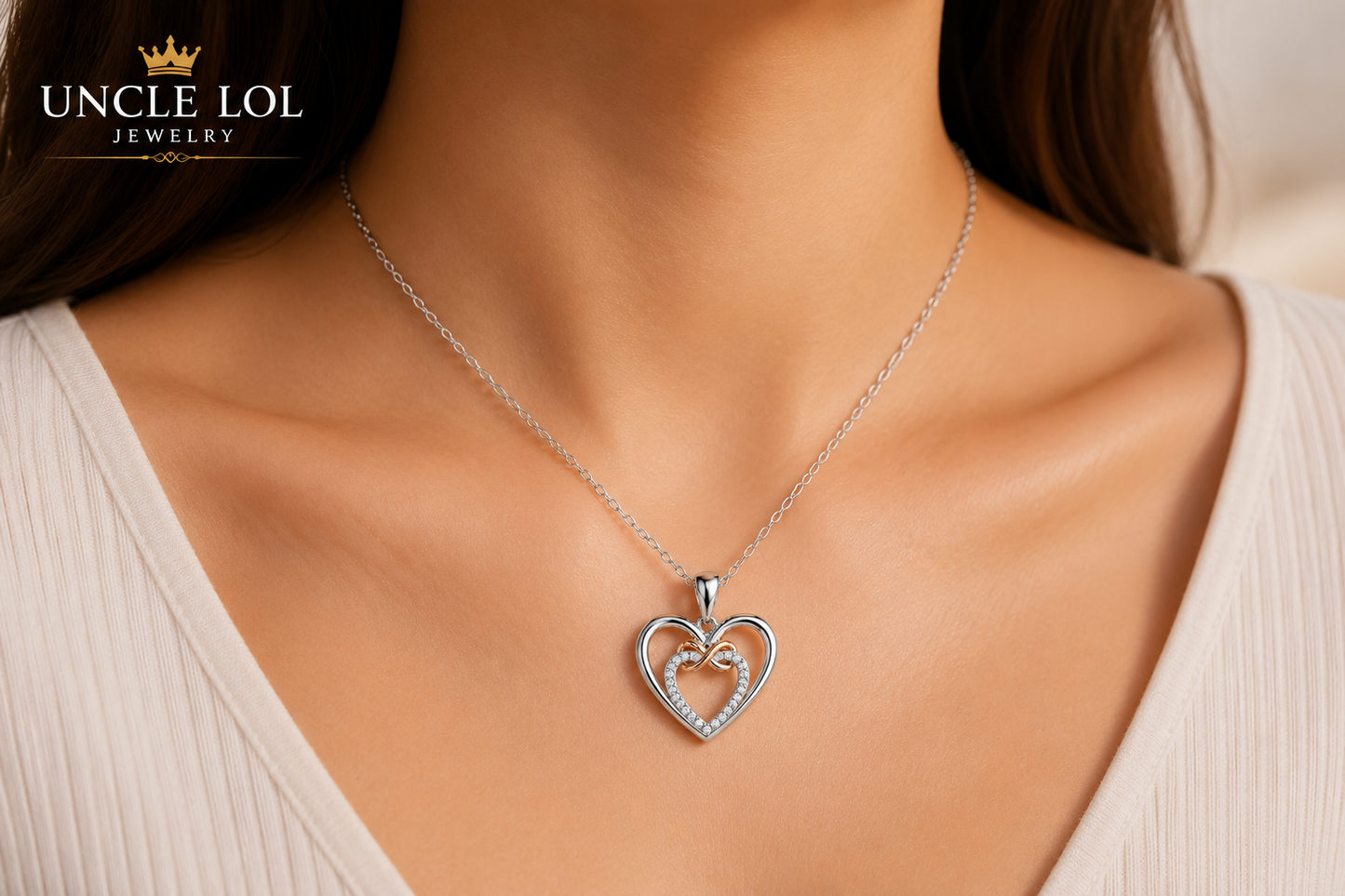 925 Sterling Silver Double Heart Pendant Necklace for Women – Elegant Cubic Zirconia Love Jewelry