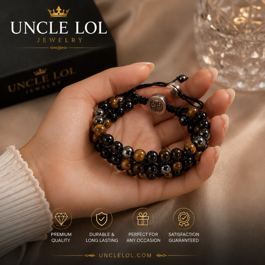 Triple-Layer Tiger Eye & Hematite Beaded Bracelet – Adjustable Natural Stone Bracelet for Men & Women
