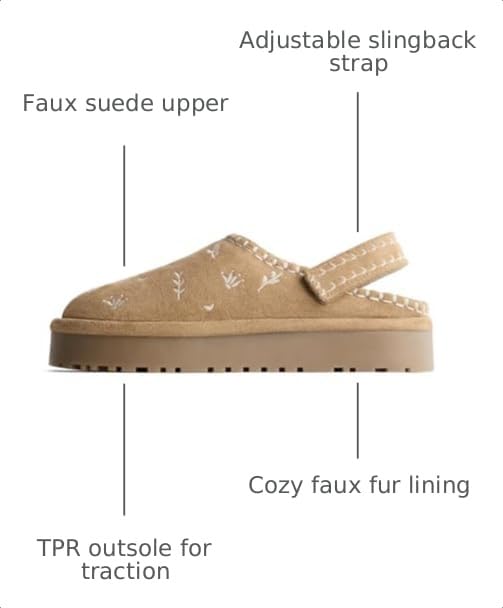 ATBELL Women's Cozy Fur Embroidered Platform Clogs with Slingback Strap Mules Comfortable Casual Shoes CamelATBELL Women's Cozy Fur Embroidered Platform Clogs with Slingback Strap Mules C…