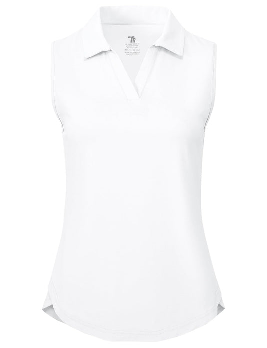 BGOWATU Women's Golf Polo Shirts Sleeveless Collared V Neck Tennis Tops Dry Fit UPF 50+ Workout Tank Lightweight Black+White L