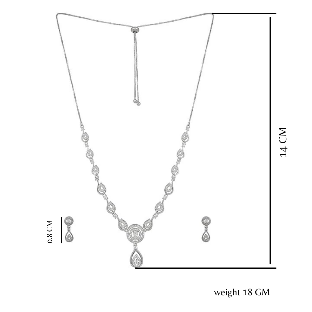 Nilu's Collection American Diamond Stone Studded | Rose Gold/Silver Plated | Anti Tarnish Jewellery Set for Women | Matching Earrings Perfect for Weddings and Special Occasions