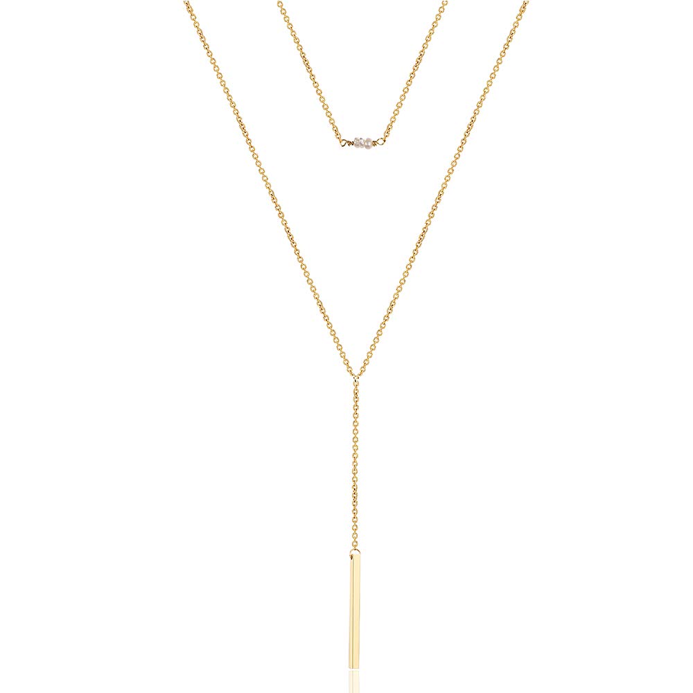 Turandoss Dainty Layered Choker Necklace, Handmade Y Pendant Necklace Multilayer Bar Disc Necklace Adjustable Layering Choker Necklaces for Women