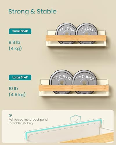 SONGMICS Strong Magnetic 4 Pack Bamboo Spice Rack for Refrigerator, Kitchen Magnetic Shelves for Washing Machine, Spice Organizers, No Drilling Needed