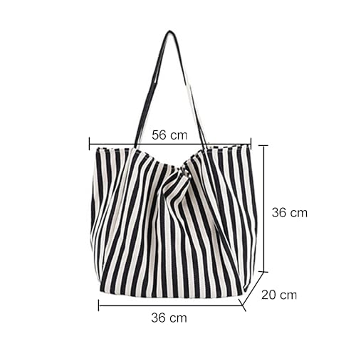 ELYEEBLEE 2 Pcs Lightweight Soft Casual Striped Canvas Shopping Tote Bags with Inner Pocket