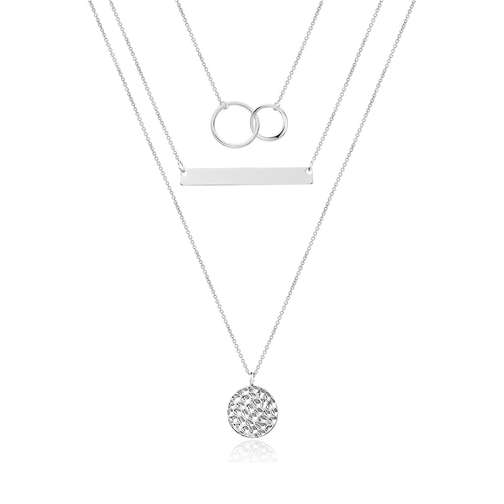 Turandoss Dainty Layered Choker Necklace, Handmade Y Pendant Necklace Multilayer Bar Disc Necklace Adjustable Layering Choker Necklaces for Women