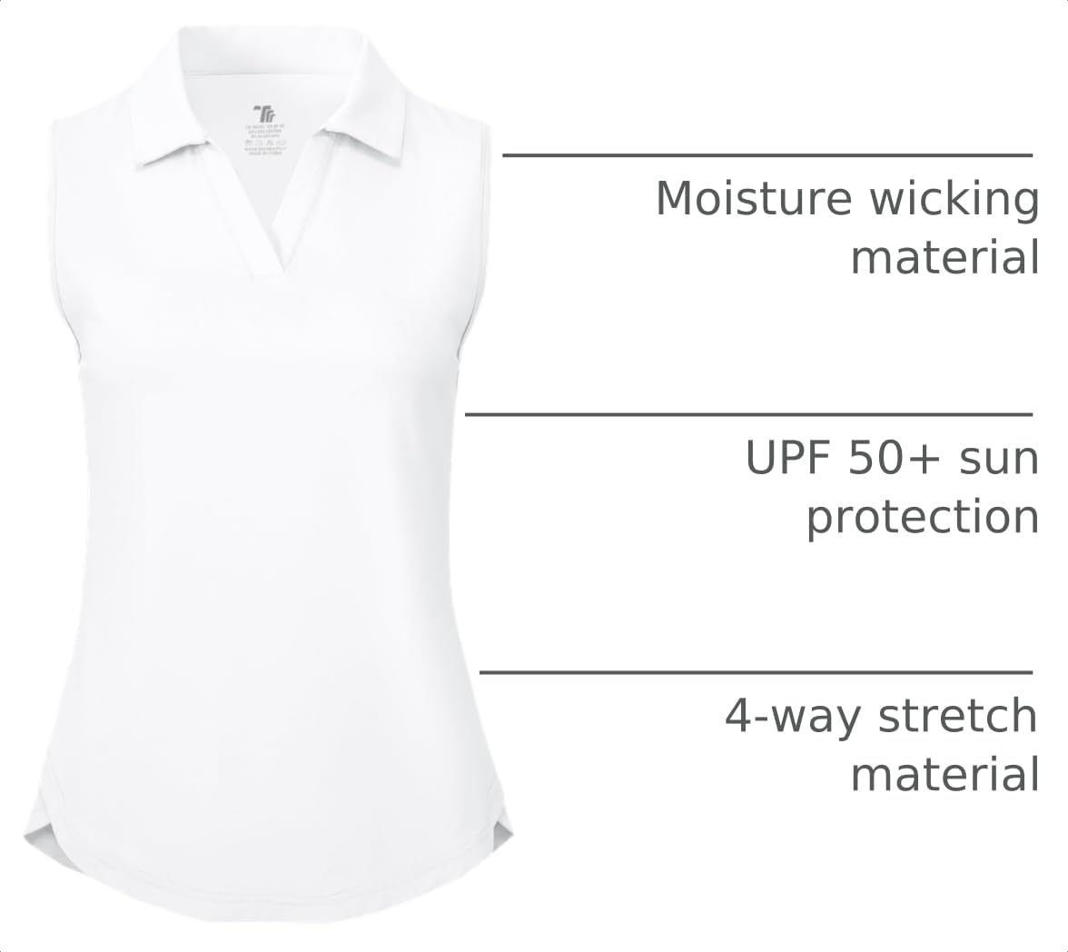 BGOWATU Women's Golf Polo Shirts Sleeveless Collared V Neck Tennis Tops Dry Fit UPF 50+ Workout Tank Lightweight Black+White L
