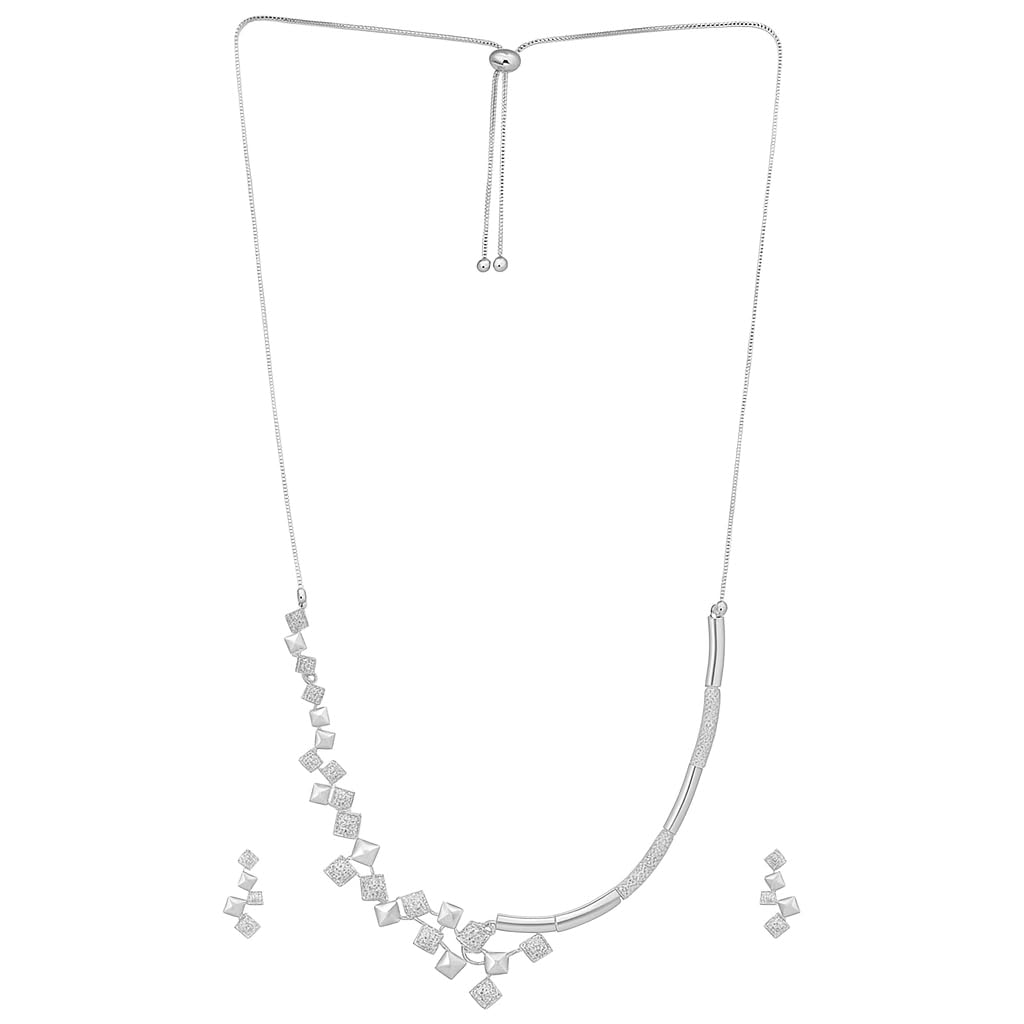 Nilu's Collection American Diamond Stone Studded | Rose Gold/Silver Plated | Anti Tarnish Jewellery Set for Women | Matching Earrings Perfect for Weddings and Special Occasions