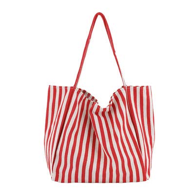 ELYEEBLEE 2 Pcs Lightweight Soft Casual Striped Canvas Shopping Tote Bags with Inner Pocket